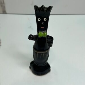 Vintage Japan Ceramic Anthropomorphic Shaker Black Figure Green Bow Tie Mid Cent